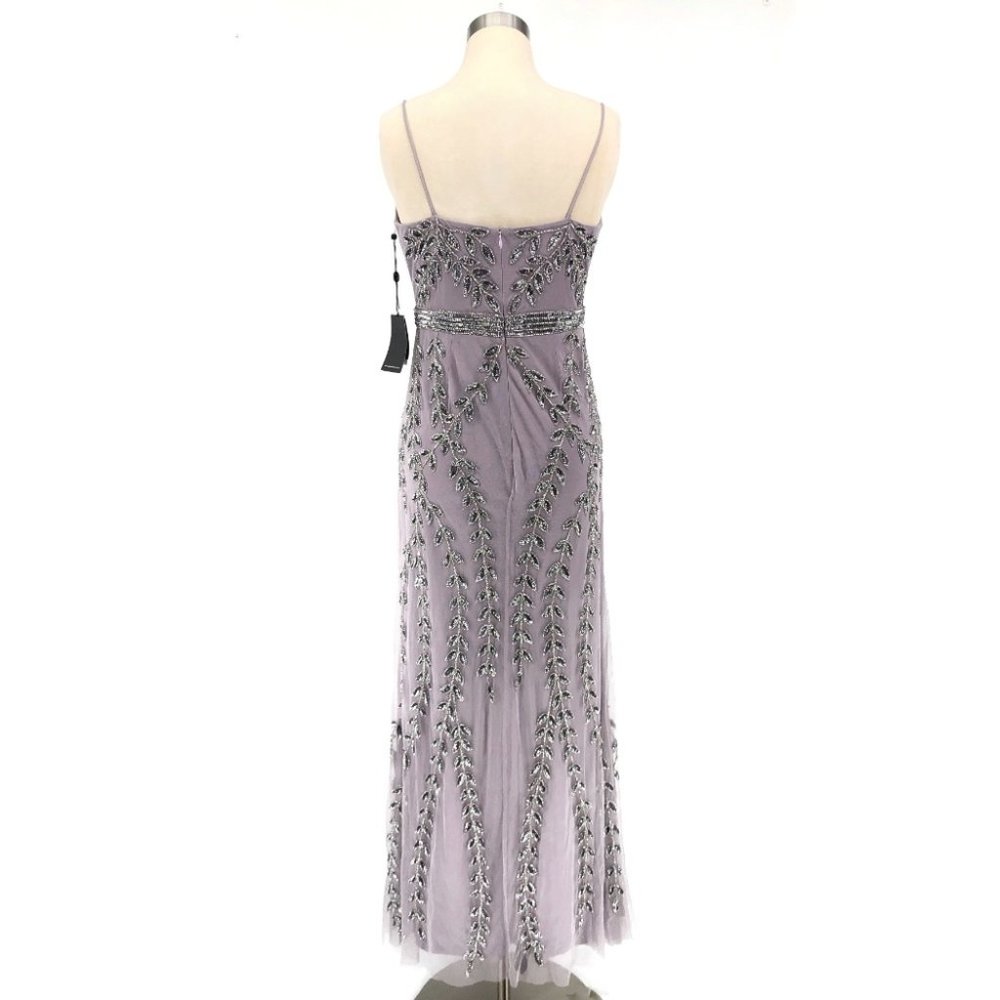 Adrianna Papell Vine Beaded Illusion V-Neck Gown - Picture 6 of 8
